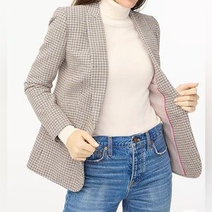 J. Crew Factory Houndstooth Blazer in Tan, Blue & Pink Trim